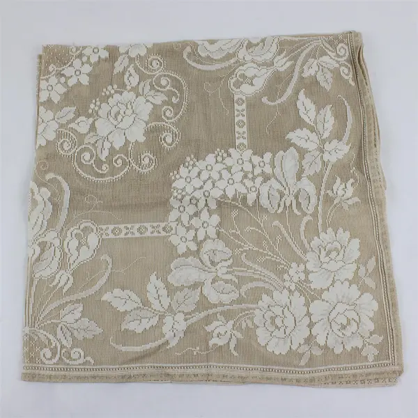 Vintage Brown/White Floral Lace Tablecloth 38" Square 