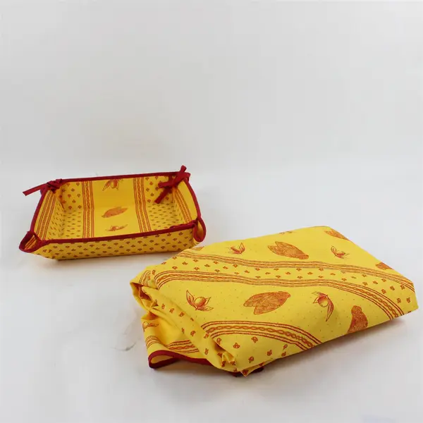 French Provencal-style Cotton Bread Basket & Circular Table Cloth 68"