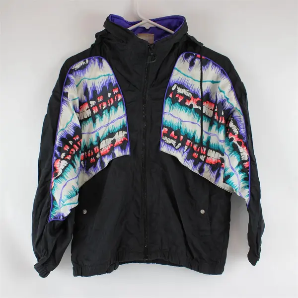 New Balance Hooded Zip Windbreaker Jacket Black w/ Multicolor Panel Women's S