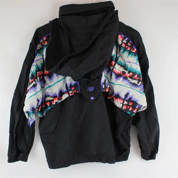New Balance Hooded Zip Windbreaker Jacket Black w/ Multicolor Panel Women's S