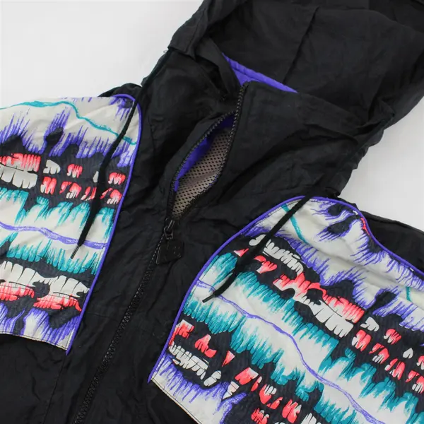 New Balance Hooded Zip Windbreaker Jacket Black w/ Multicolor Panel Women's S