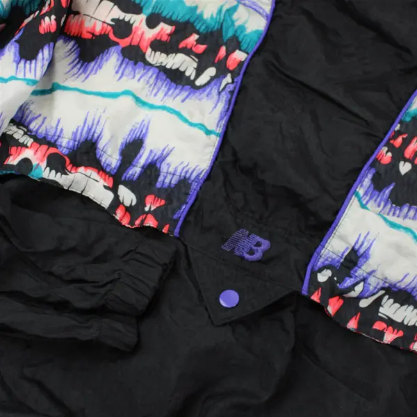 New Balance Hooded Zip Windbreaker Jacket Black w/ Multicolor Panel Women's S