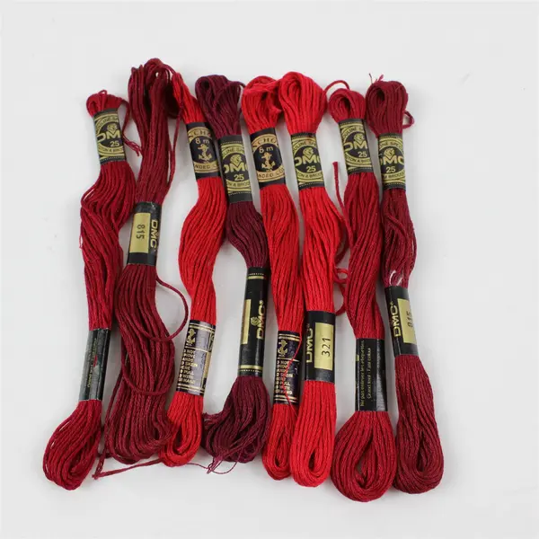 Lot of 8 Vintage Skeins Red and Burgundy DMC Cotton Thread 8.7 yds.