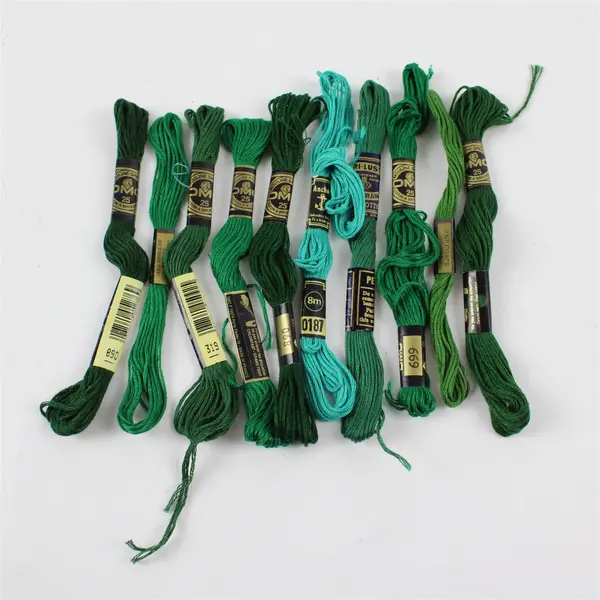 Lot of 10 Vintage Green Embroidery Floss DMC Anchor J&P Coats Skeins