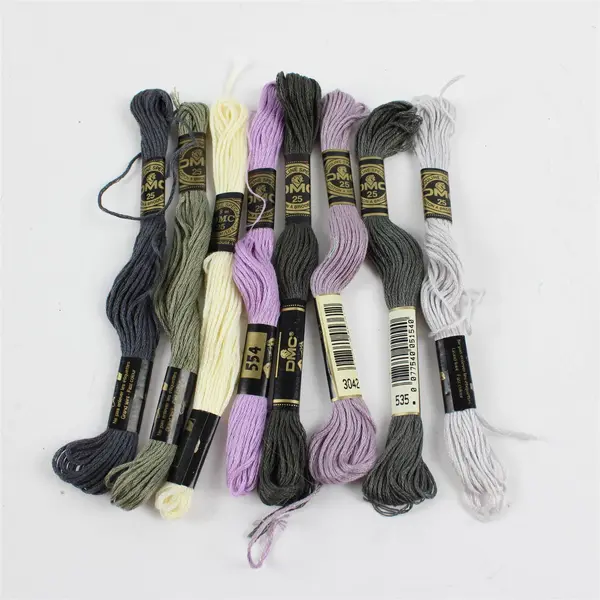 Vintage DMC 8 Skein Lot 9 Yd Embroidery Floss Gray Cream Lilac Olive Green