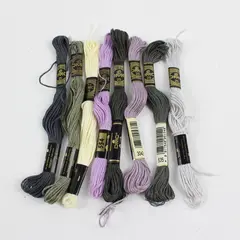 Vintage DMC 8 Skein Lot 9 Yd Embroidery Floss Gray Cream Lilac Olive Green