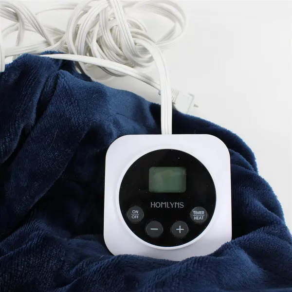 HomLyns Solid Dark Blue Color Plush Electric Blanket Queen Sized (Tested/Works)