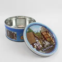 Vintage Ingadane  Brand Old Town Denmark Danish Cookie Tin Round Metal Canister