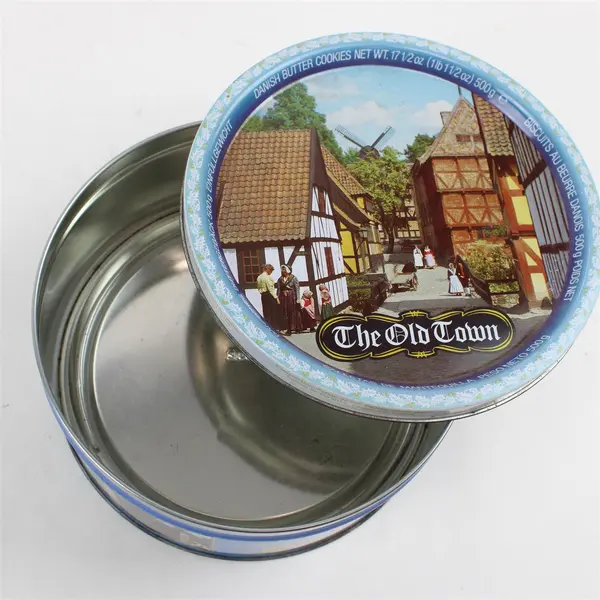 Vintage Ingadane  Brand Old Town Denmark Danish Cookie Tin Round Metal Canister