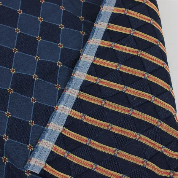 Lot of 3 Navy Blue Diamond Jacquard Woven Upholstery Fabric Sections