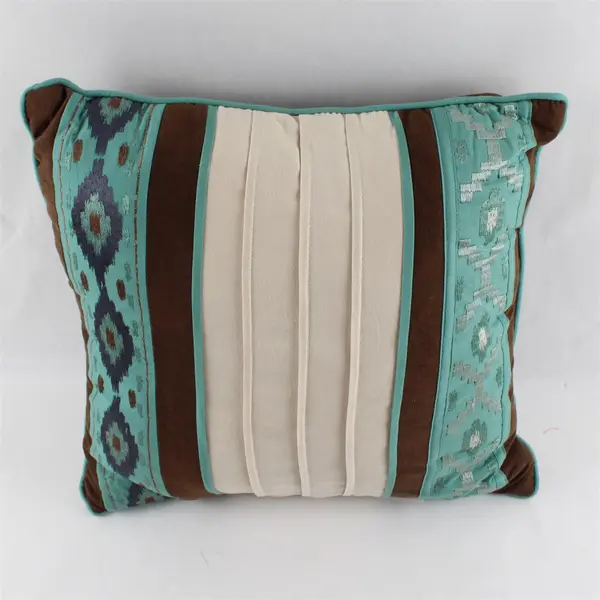 E & E Co. Brown Cream and Mint Green Aztec Design Square Throw Pillow 17" x 17"