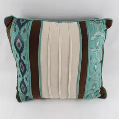 E & E Co. Brown Cream and Mint Green Aztec Design Square Throw Pillow 17" x 17"