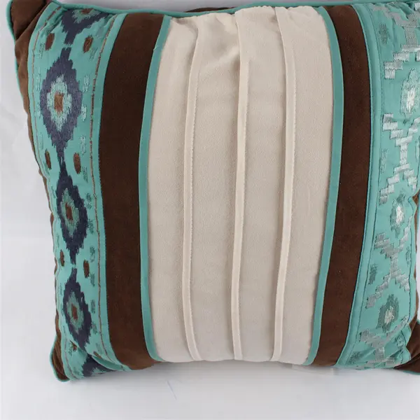 E & E Co. Brown Cream and Mint Green Aztec Design Square Throw Pillow 17" x 17"