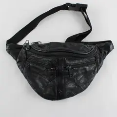Black Faux Leather Patchwork Fanny Pack Belt Bag FLAWED