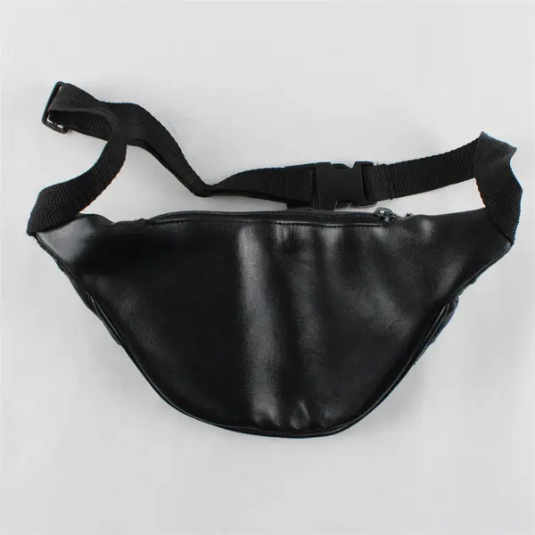 Black Faux Leather Patchwork Fanny Pack Belt Bag FLAWED