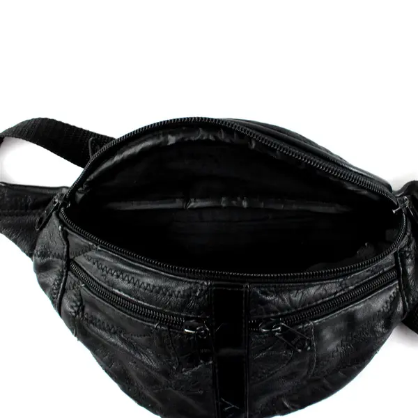 Black Faux Leather Patchwork Fanny Pack Belt Bag FLAWED