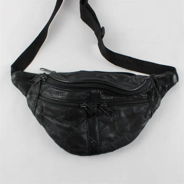 Black Faux Leather Patchwork Fanny Pack Belt Bag FLAWED