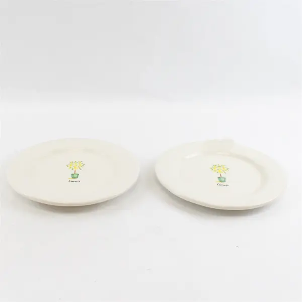 Set of 2 World Market Hand-Painted Lemon Tree Ceramic Plates 8"