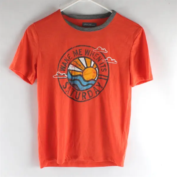  Eddie Bauer Wake Me When It's Saturday Orange T-Shirt Kids' Medium 10/12