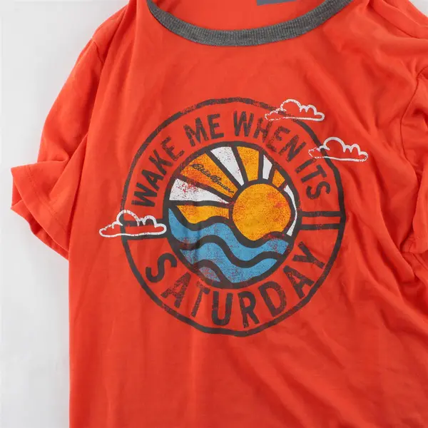  Eddie Bauer Wake Me When It's Saturday Orange T-Shirt Kids' Medium 10/12
