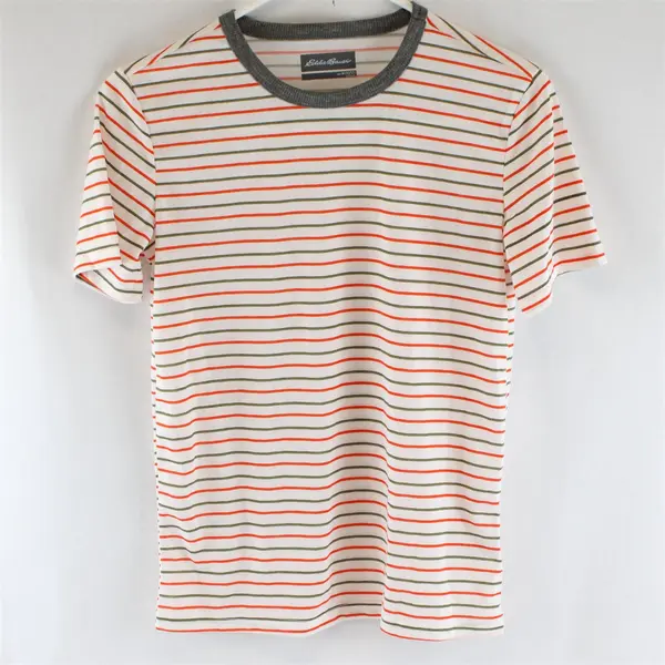Eddie Bauer Red Green and White Striped T-Shirt Kids' Medium 10/12
