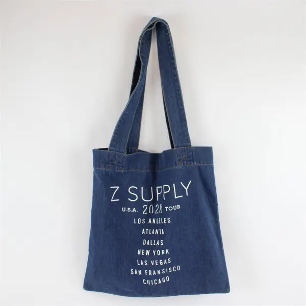 Z Supply Screen Printed Blue Denim Double Handle Tote Bag 2020 Tour  15"x15"