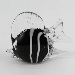 Decorative B&W Striped  Hand-Blown Glass Angel Fish Figurine, Murano-Style 