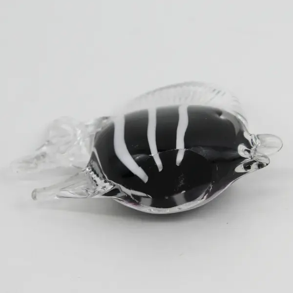 Decorative B&W Striped  Hand-Blown Glass Angel Fish Figurine, Murano-Style 