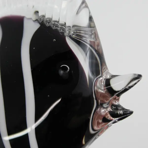 Decorative B&W Striped  Hand-Blown Glass Angel Fish Figurine, Murano-Style 