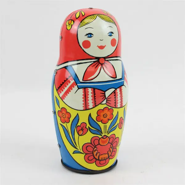 Vintage 1970s Russian Nesting Doll Tin Wind-Up Metal Toy No Box AS IS