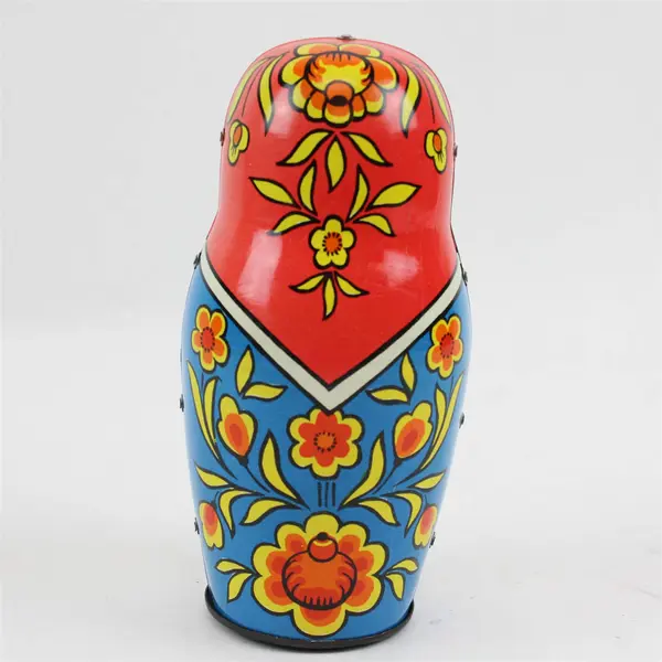 Vintage 1970s Russian Nesting Doll Tin Wind-Up Metal Toy No Box AS IS