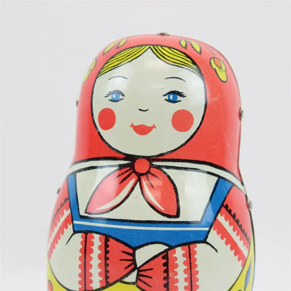 Vintage 1970s Russian Nesting Doll Tin Wind-Up Metal Toy No Box AS IS