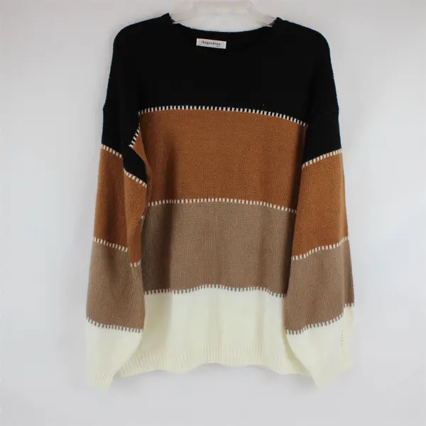 Angashion Women's Brown Black and Ivory Long Sleeve Pullover Sweater Sz XL 