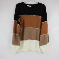 Angashion Women's Brown Black and Ivory Long Sleeve Pullover Sweater Sz XL 