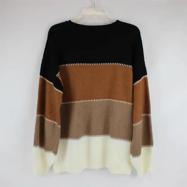 Angashion Women's Brown Black and Ivory Long Sleeve Pullover Sweater Sz XL 