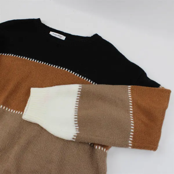 Angashion Women's Brown Black and Ivory Long Sleeve Pullover Sweater Sz XL 