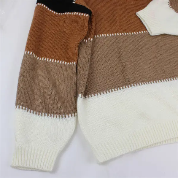 Angashion Women's Brown Black and Ivory Long Sleeve Pullover Sweater Sz XL 