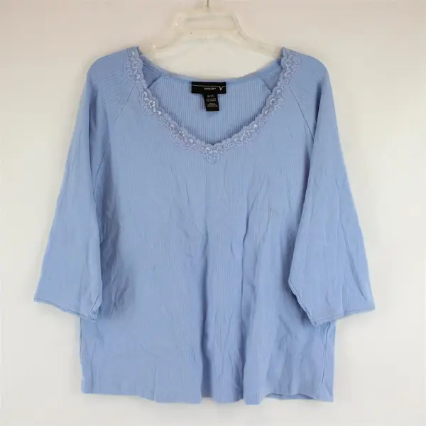 Women's Venezia Light Blue V-Neck 3/4 Sleeve T-Shirt Size 18-20