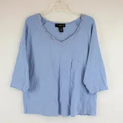 Women's Venezia Light Blue V-Neck 3/4 Sleeve T-Shirt Size 18-20