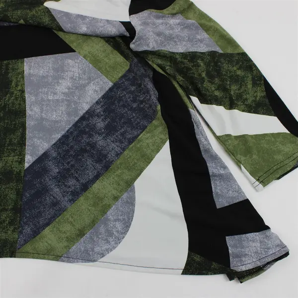 Alfani Handkerchief Hem Blouse Green, Black, White Abstract 3/4 Sleeve Size L