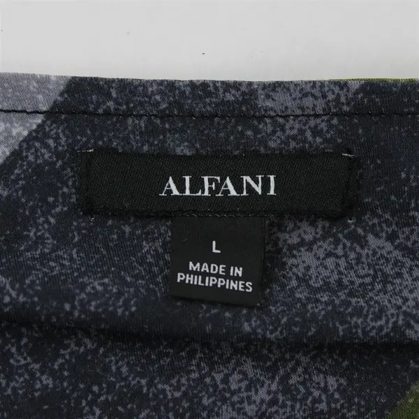 Alfani Handkerchief Hem Blouse Green, Black, White Abstract 3/4 Sleeve Size L