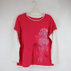 Just My Size Pink and White Floral Long Sleeve Shirt Size 1X/1XG (16W)