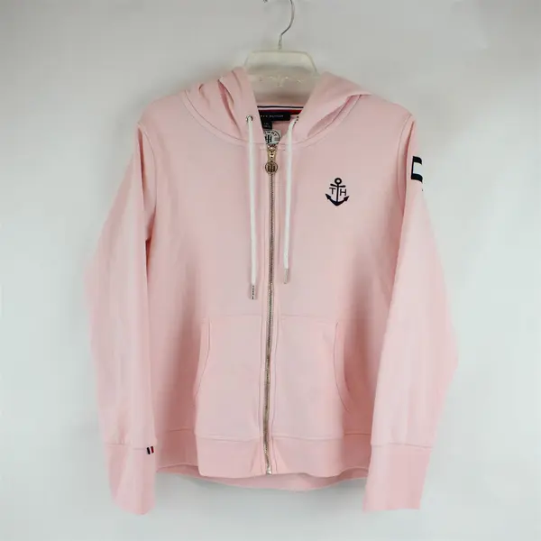 Tommy Hilfiger Womens Large Pink Zip Up Hoodie Logo Sweatshirt