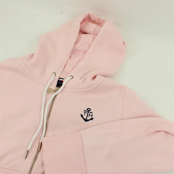 Tommy Hilfiger Womens Large Pink Zip Up Hoodie Logo Sweatshirt