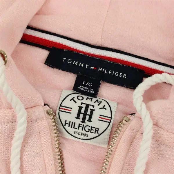 Tommy Hilfiger Womens Large Pink Zip Up Hoodie Logo Sweatshirt