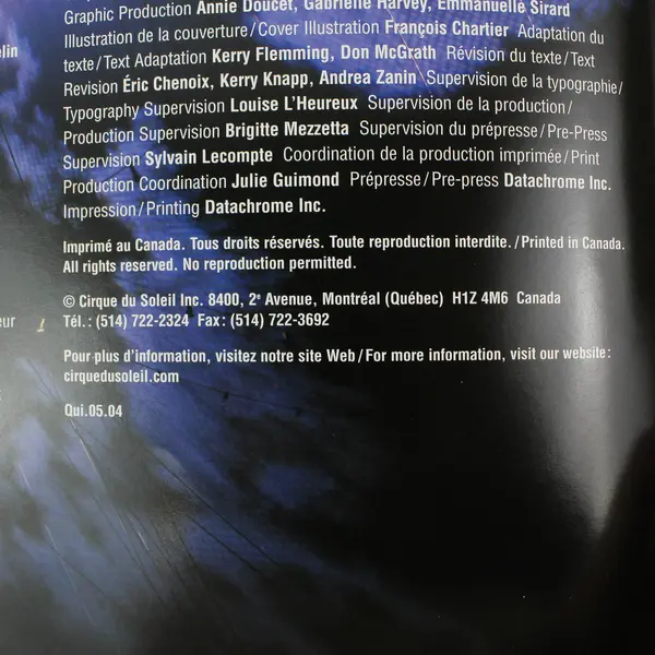 Quidam From Cirque du Soleil Official Program Good