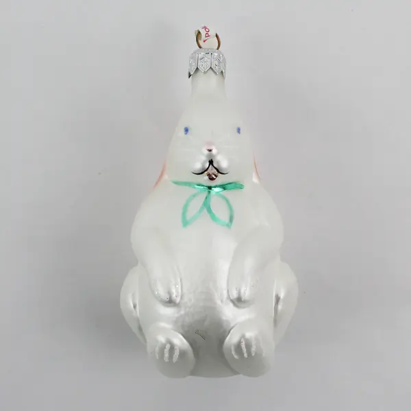 Vintage Mercury Glass White Rabbit Christmas Ornament With Metallic Pink Ears