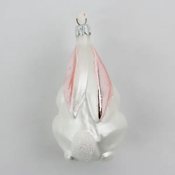 Vintage Mercury Glass White Rabbit Christmas Ornament With Metallic Pink Ears