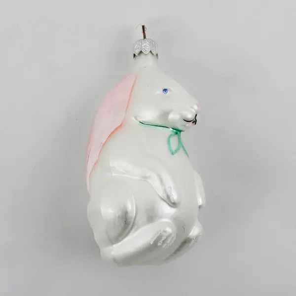 Vintage Mercury Glass White Rabbit Christmas Ornament With Metallic Pink Ears
