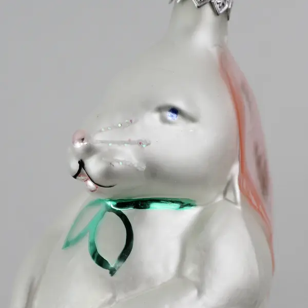 Vintage Mercury Glass White Rabbit Christmas Ornament With Metallic Pink Ears